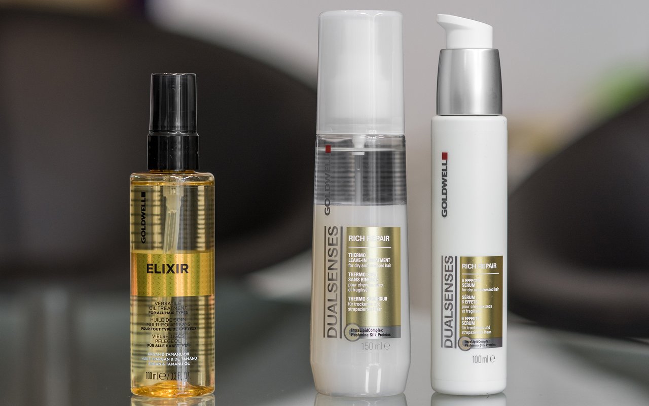 Flesjes Goldwell Elixir en Dualsenses op de toonbank